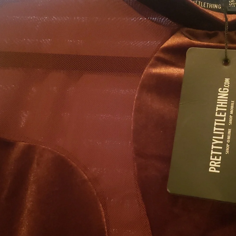 NWT Pretty Little thing Chocolate Velvet Long Sleeve mini dress plus size 16 - Picture 10 of 11